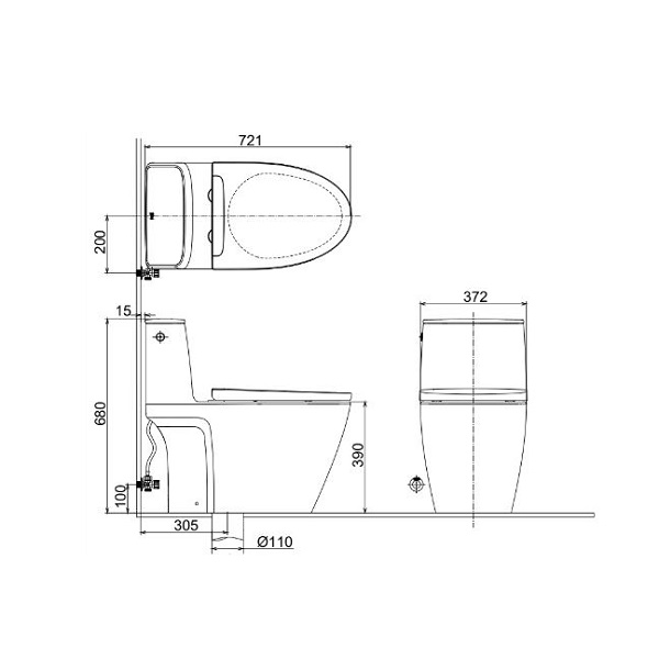 Bản vẽ bệt bồn cầu INAX ACT-902/CW-H20VN nắp điện tử 