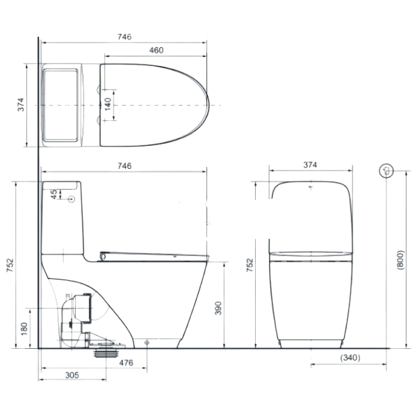 Bản vẽ bồn cầu INAX ACT-832/CW-S32VN