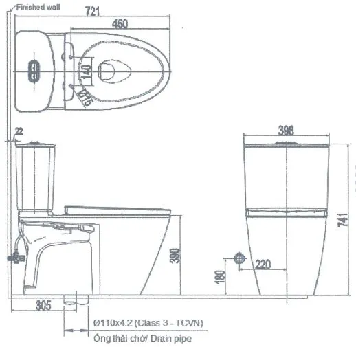 Bản vẽ chi tiết bồn cầu INAX ACT-602/CW-S32VN