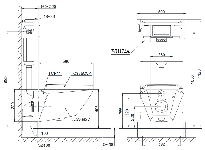 Bản vẽ kỹ thuật xí bệt CW682 WH172A MB175M