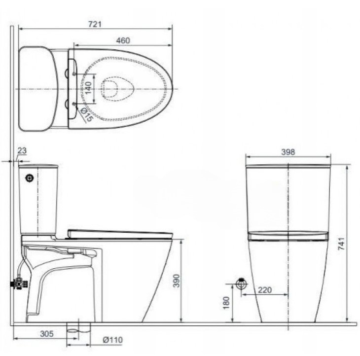 Bản vẽ bệt bồn cầu INAX ACT-602/CW-H20VN nắp điện tử