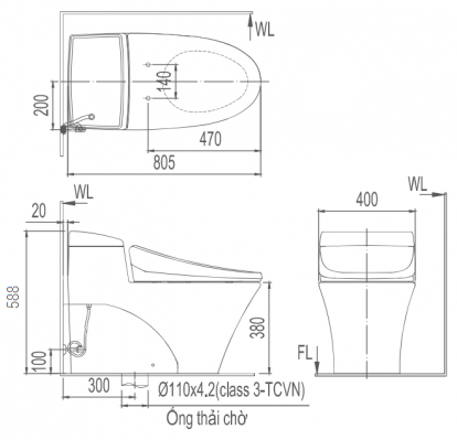 Bản vẽ bệt bồn cầu nắp điện tử INAX AC-1017R/CW-H18VN