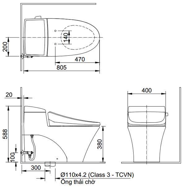 Bản vẽ kích thước xí bệt Inax AC-1017R CW-S32VN