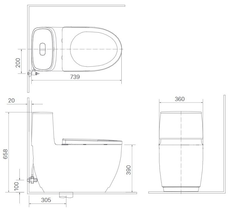 bản vẽ kích thước bồn cầu INAX AC-1052/CW-KA22AVN