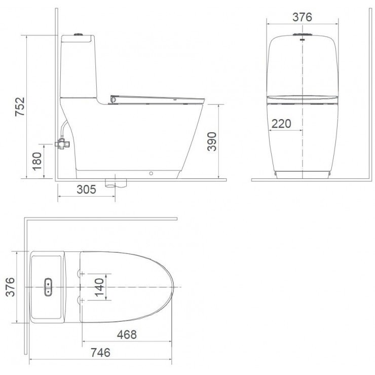 Bản vẽ kích thước bồn cầu rửa cơ INAX AC-832/CW-S15VN