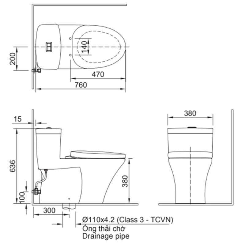 Bản vẽ chi tiết bồn cầu INAX AC-900R/CW-S32VN