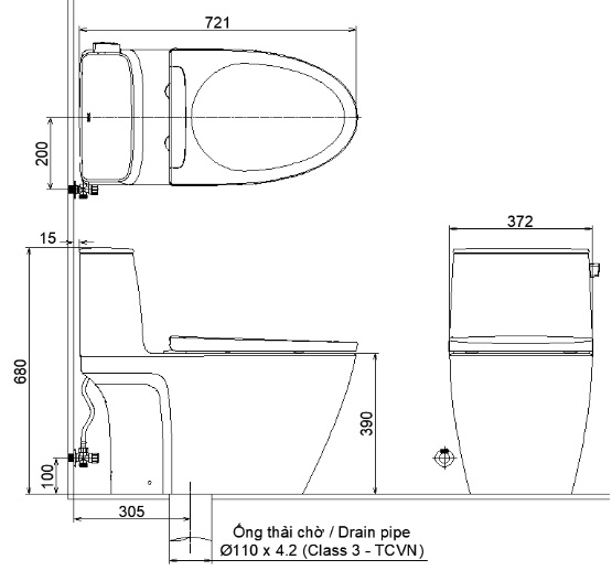 Bản vẽ kỹ thuật bồn cầu INAX AC-912VN (AC912VN) 1 khối
