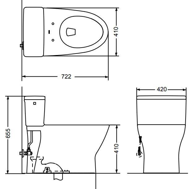 Bản vẽ kích thước bồn cầu MS188 nắp êm TC600VS