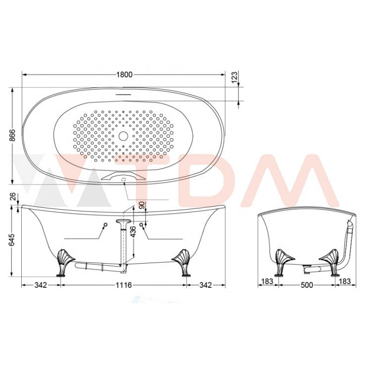 Bản vẽ kích thước bồn tắm năm TOTO PPY1806PWNE-S