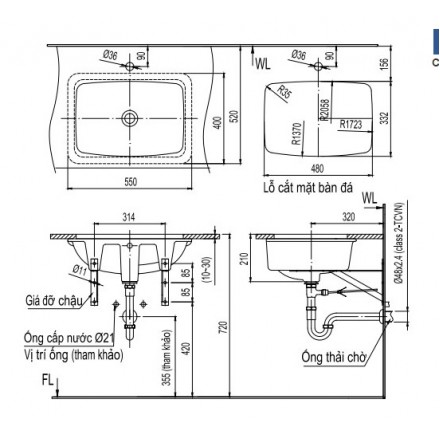 ban ve chau rua lavabo inax l 2298v