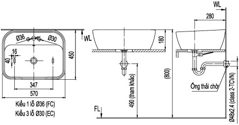 Bản vẽ bồn rửa mặt lavabo INAX L296V