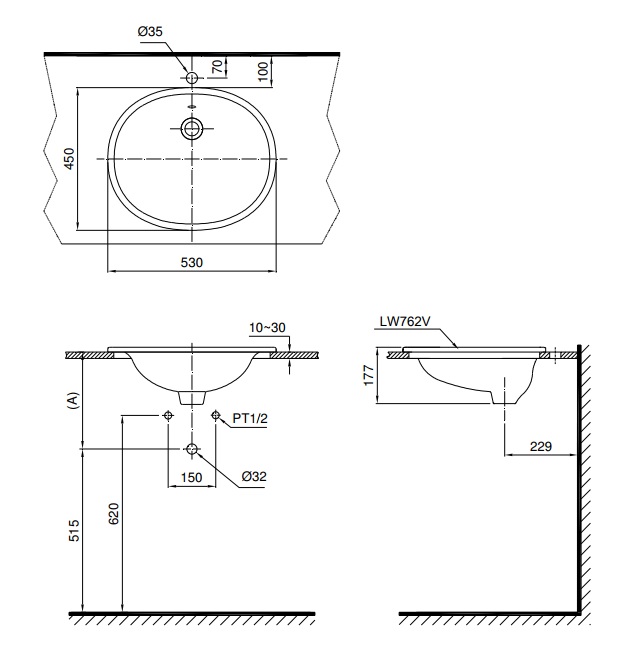 Bản vẽ bồn rửa mặt lavabo TOTO L762