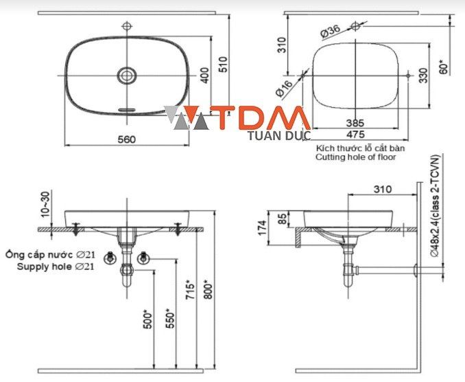 Bản vẽ lavabo Inax AL-642V