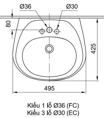 Bản vẽ kích thước lavabo treo tường Inax L-284V