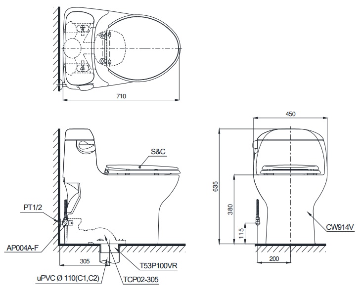 Bồn cầu TOTO MS914T2 - Xí bệt bàn cầu vệ sinh 1 khối