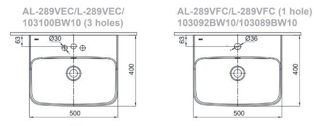 Bản vẽ kích thước lavabo treo tường Inax AL289V 