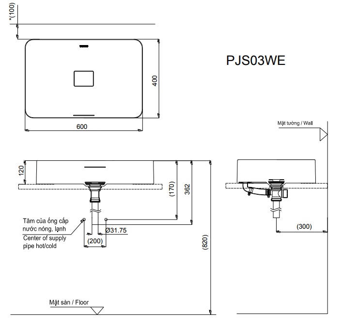 Bản vẽ kỹ thuật lavabo TOTO PJS03WE