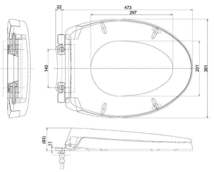 Bản vẽ kích thước nắp nhựa bồn cầu Toto TC393VS