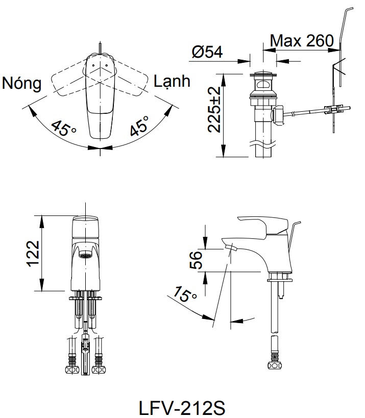 Bản vẽ kỹ thuật vòi Inax nóng lạnh LFV-212S