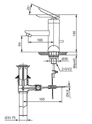 Bản vẽ kỹ thuật vòi lavabo nóng lạnh INAX LFV-4001S