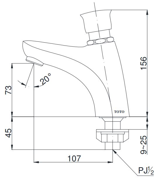 Bản vẽ vòi gắn chậu rửa mặt TS100N TOTO