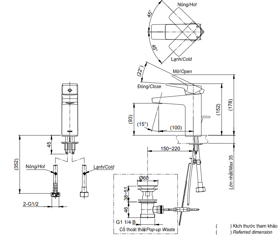 Bản vẽ kỹ thuật vòi lavabo TOTO TVLM108RU