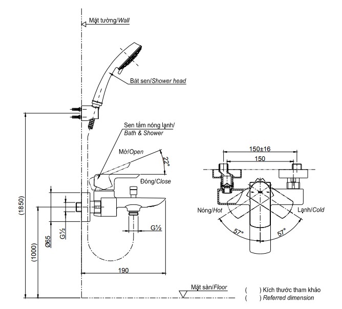 Bản vẽ vòi sen TOTO TBG02302V+TBW02005A