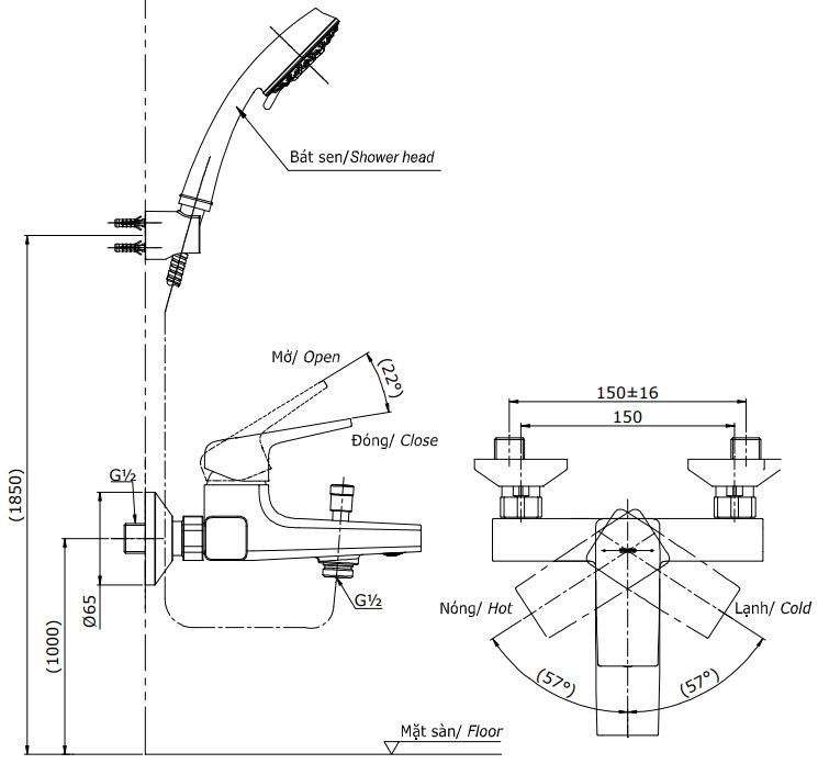 Bản vẽ bộ vòi sen TBG10302V+TBW02006A TOTO