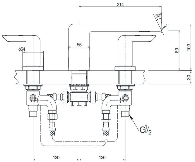 Bản vẽ kích thước vòi gắn thành bồn TX467 SKBR TOTO