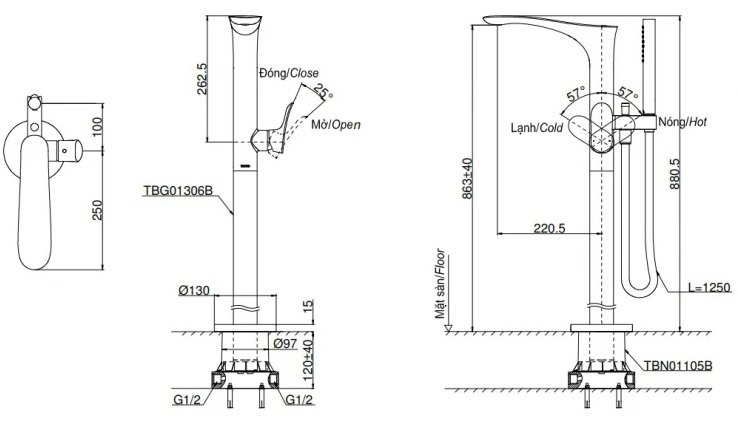 Bản vẽ vòi xả bồn TOTO  TBG01306BA-MBL TBN01105B