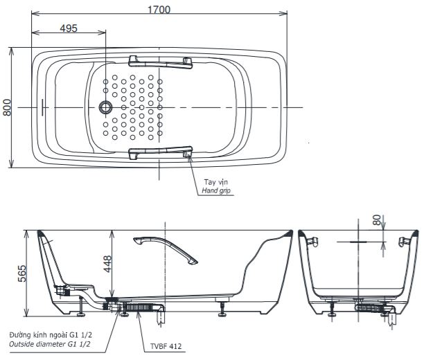 Bản vẽ kỹ thuật bồn tắm Toto PJY 1724 HPWEN GW