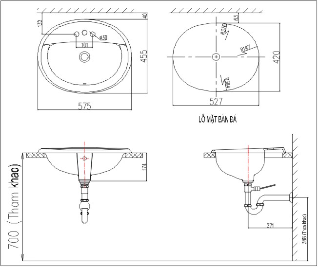 Bản vẽ kỹ thuật chậu lavabo L-2395V