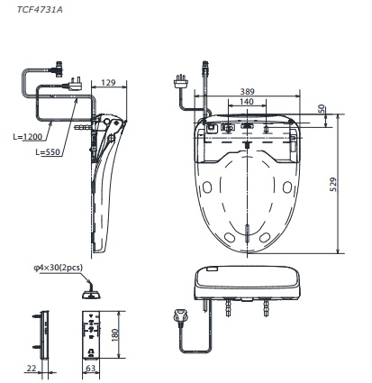 Bản vẽ nắp bồn cầu điện tử TOTO TCF4732A