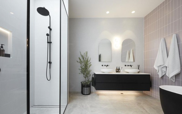 Thiết kế phòng tắm 6m2 nội thất thông minh có vách ngăn giữa 2 khu vực ướt và khô