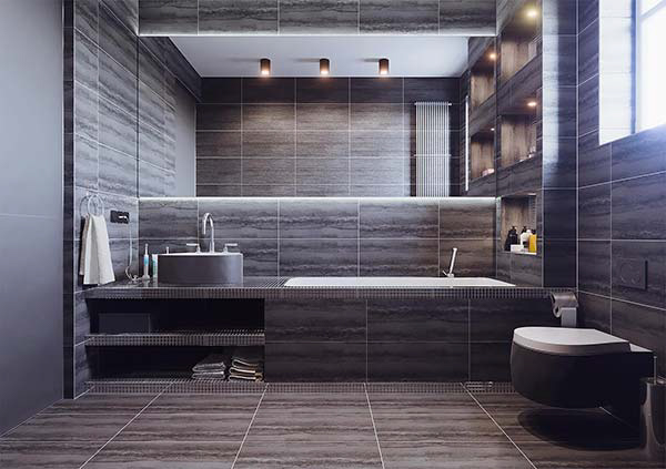 Sử dụng màu tối cho thiết kế phòng tắm 6m2 tạo sự sang trọng cho không gian