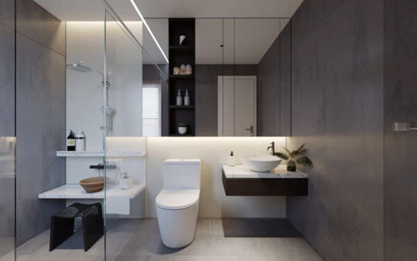 Mẫu thiết kế phòng tắm 5m2 với tông màu trung tính mang cảm giác hiện đại sang trọng