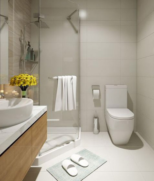 Phòng tắm 1m2 nổi bật với tone màu trắng đơn giản