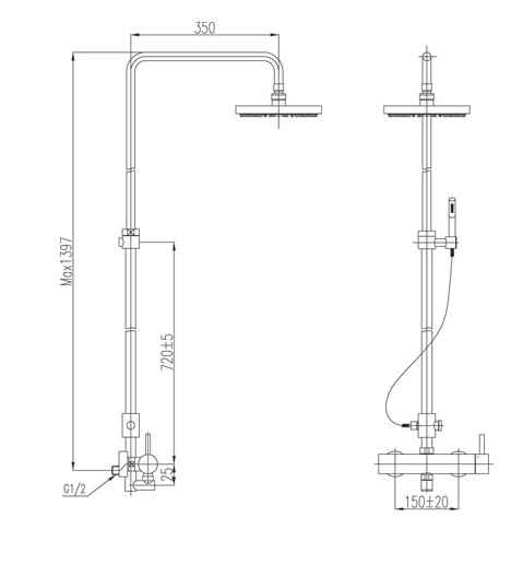 Bản vẽ kỹ thuật vòi cây sen tắm INAX BFV-70S