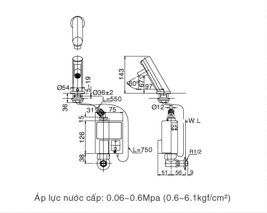 Bản vẽ kỹ thuật Vòi cảm ứng INAX AMV-90K