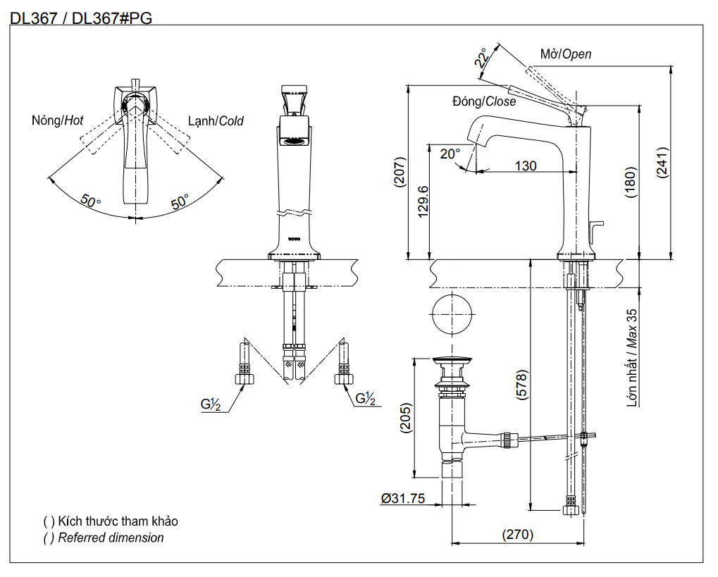 Bản vẽ kỹ thuật vòi lavabo TOTO DL367