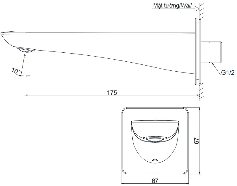 Bản vẽ vòi xả bồn gắn tường TOTO TBG02001B