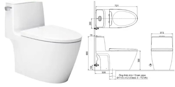 Kích thước bồn cầu INAX 1 khối cho phòng tắm