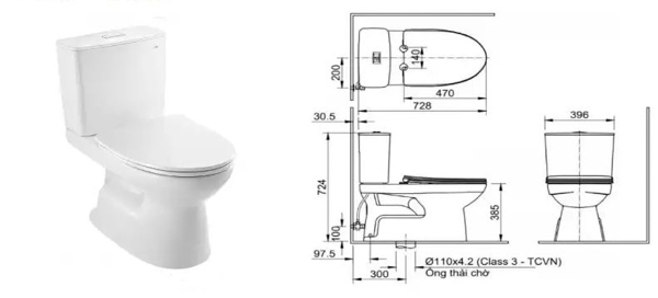 Kích thước bồn cầu INAX 2 khối cho phòng tắm