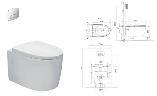 Kích thước bồn cầu INAX treo tường cho phòng tắm