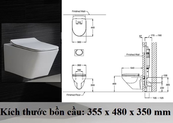 Kích thước bồn cầu treo tường trên thị trường hiện nay